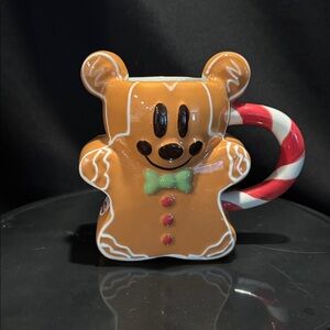 Disney Mickey Mouse Gingerbread Mug Candy Cane Handle Holiday Christmas Cup